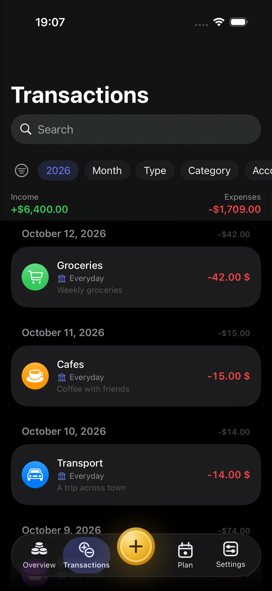 Finik transactions on iPhone with demonstration data